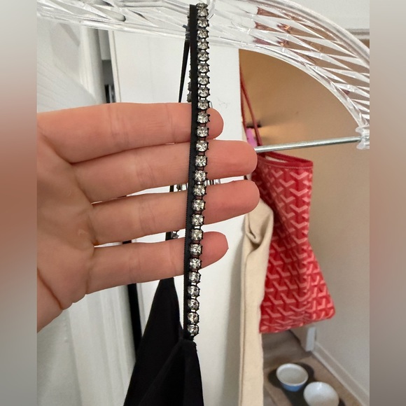 Dannijo rhinestone strap black silk maxi dress with a slit. Size L - Picture 8 of 8